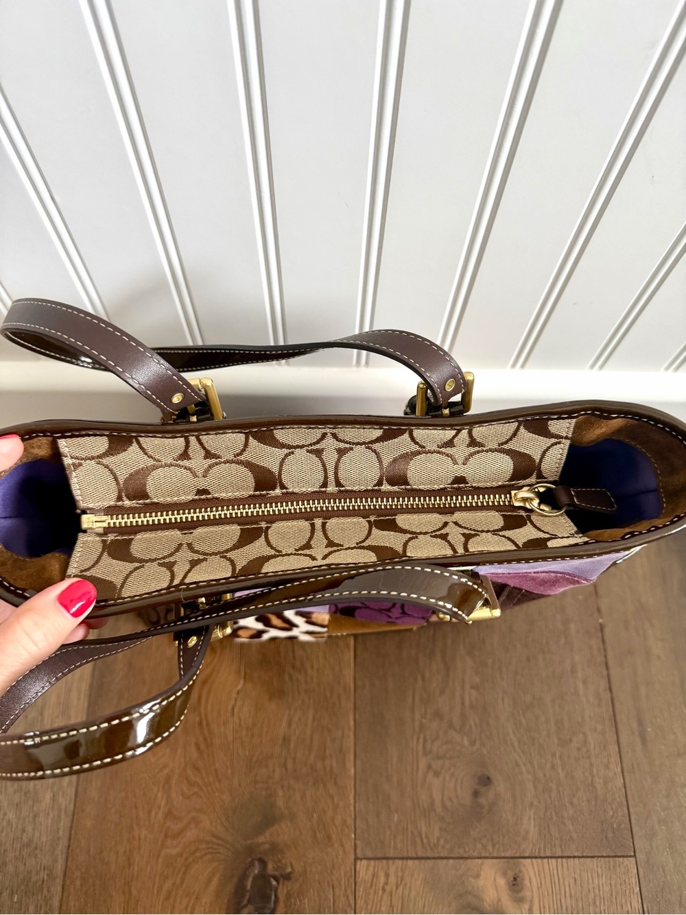 MINT COACH Y2K PURPLE HOLIDAY MULTI SIG PATCHWORK GALLERY TOTE BAG SATCHEL 9499 - Picture 7 of 7